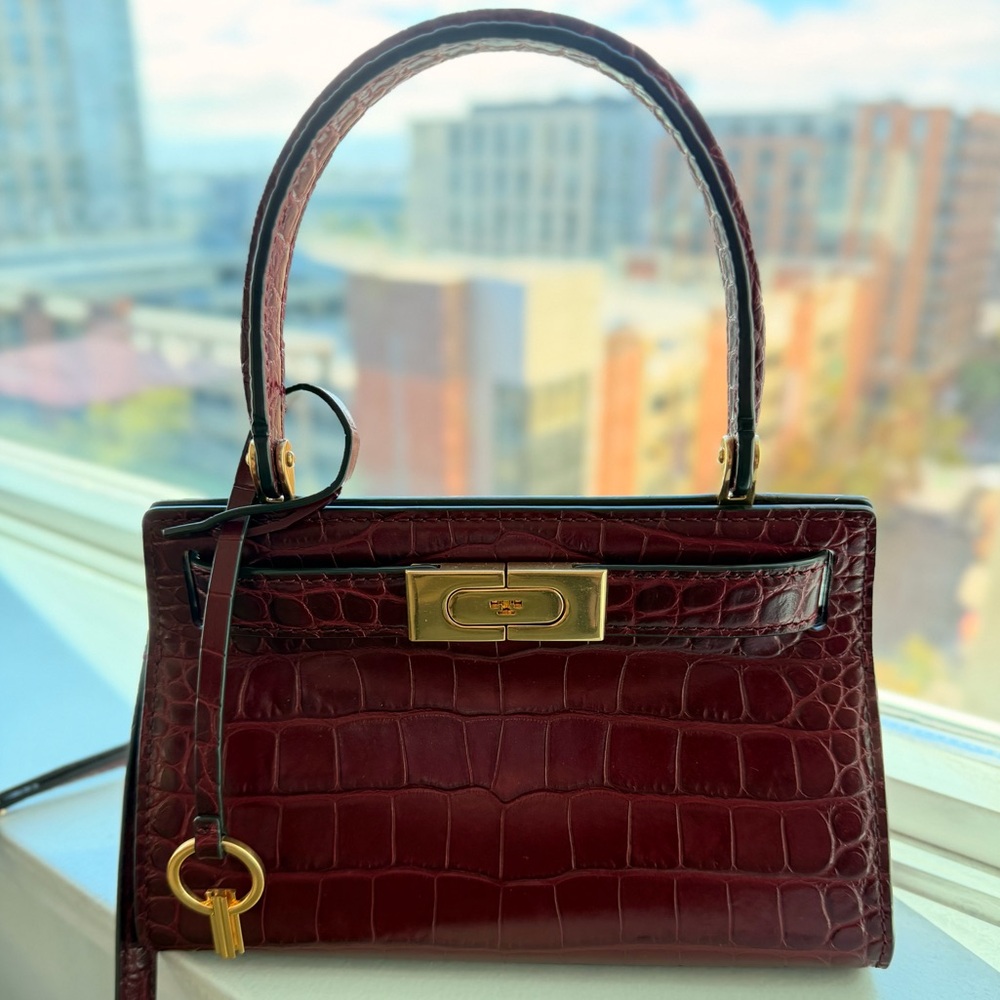 Authentic Tory Burch Lee Radziwill Petite Crocodile-Embossed Handbag